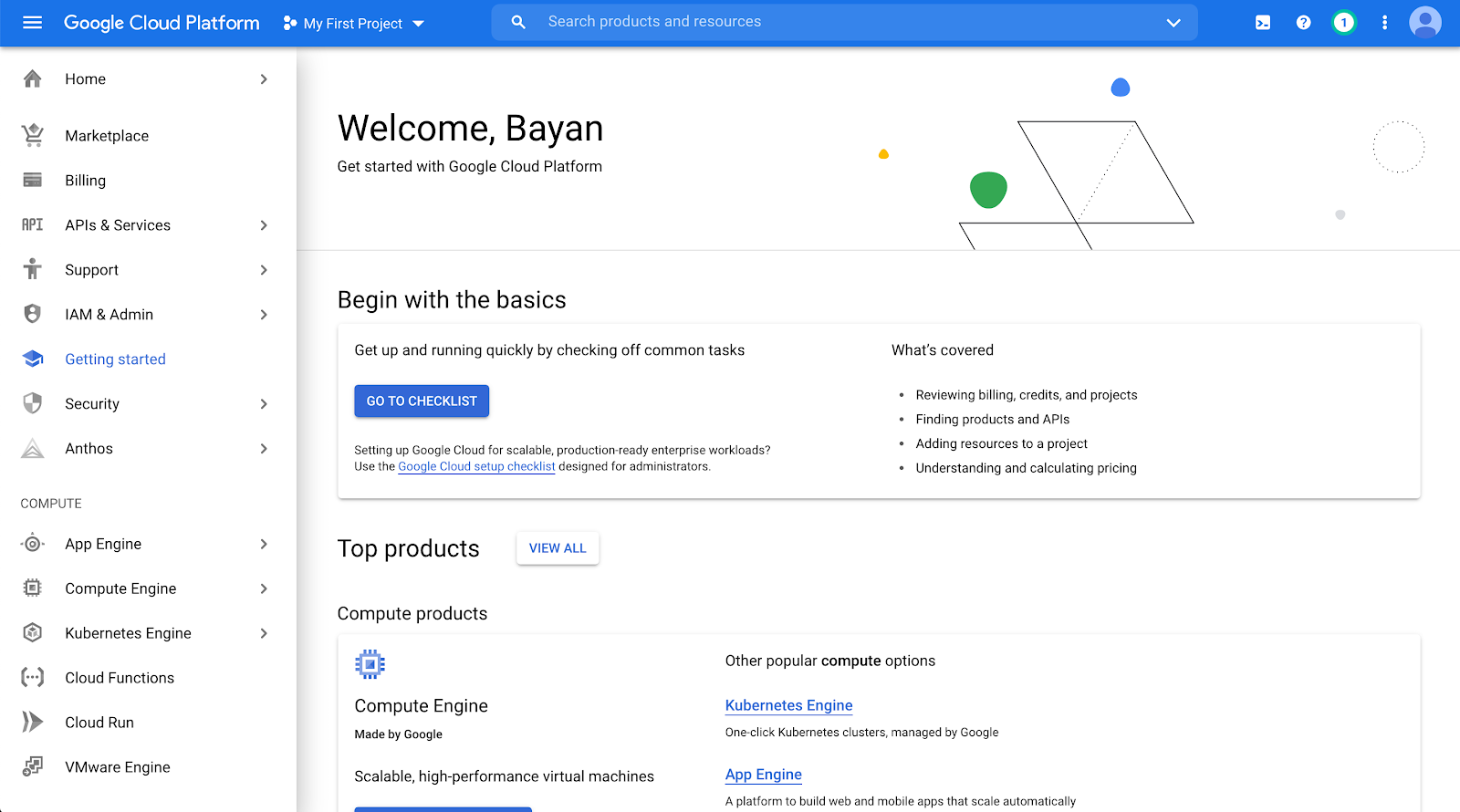 Google Cloud Platform dashboard